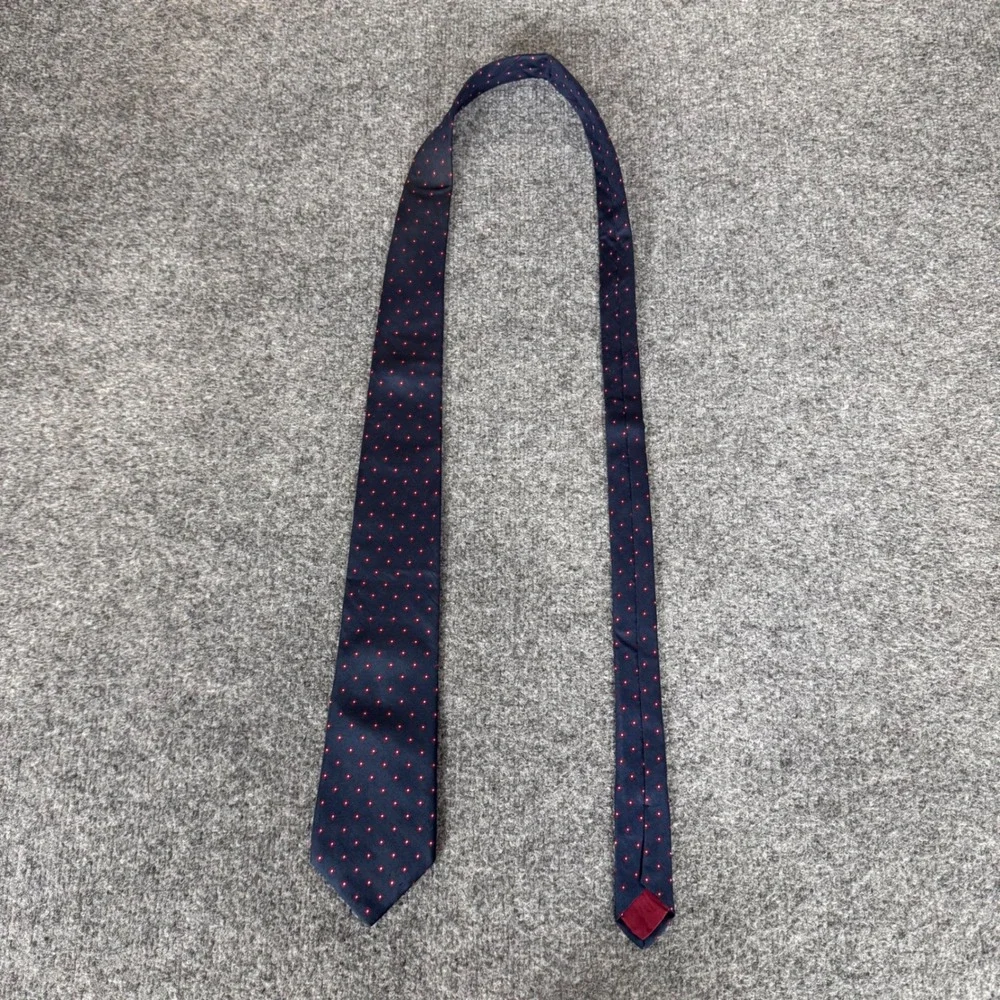 Yves Saint Laurent Mens Silk Tie Navy Blue Red Geometric Diamond Pattern USA